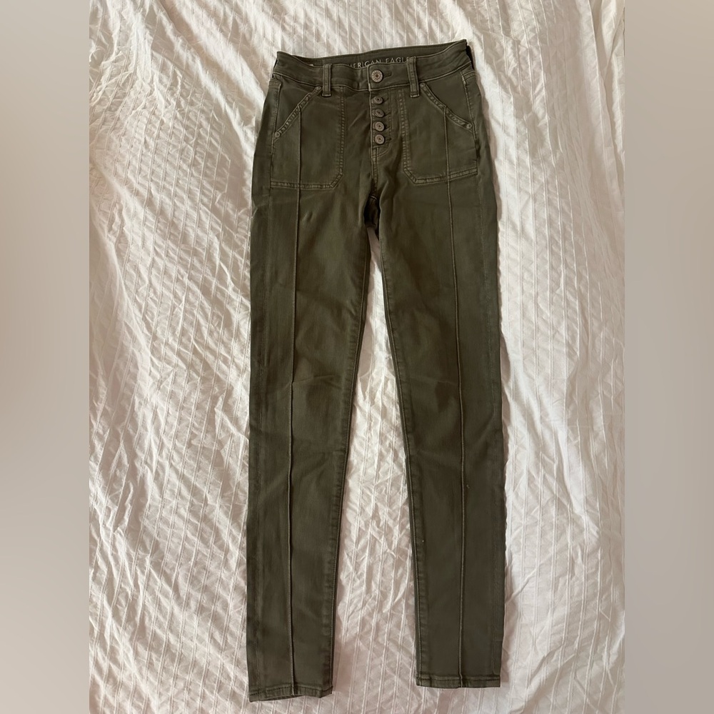 American Eagle Outfitters Green Khaki High-Rise Pants